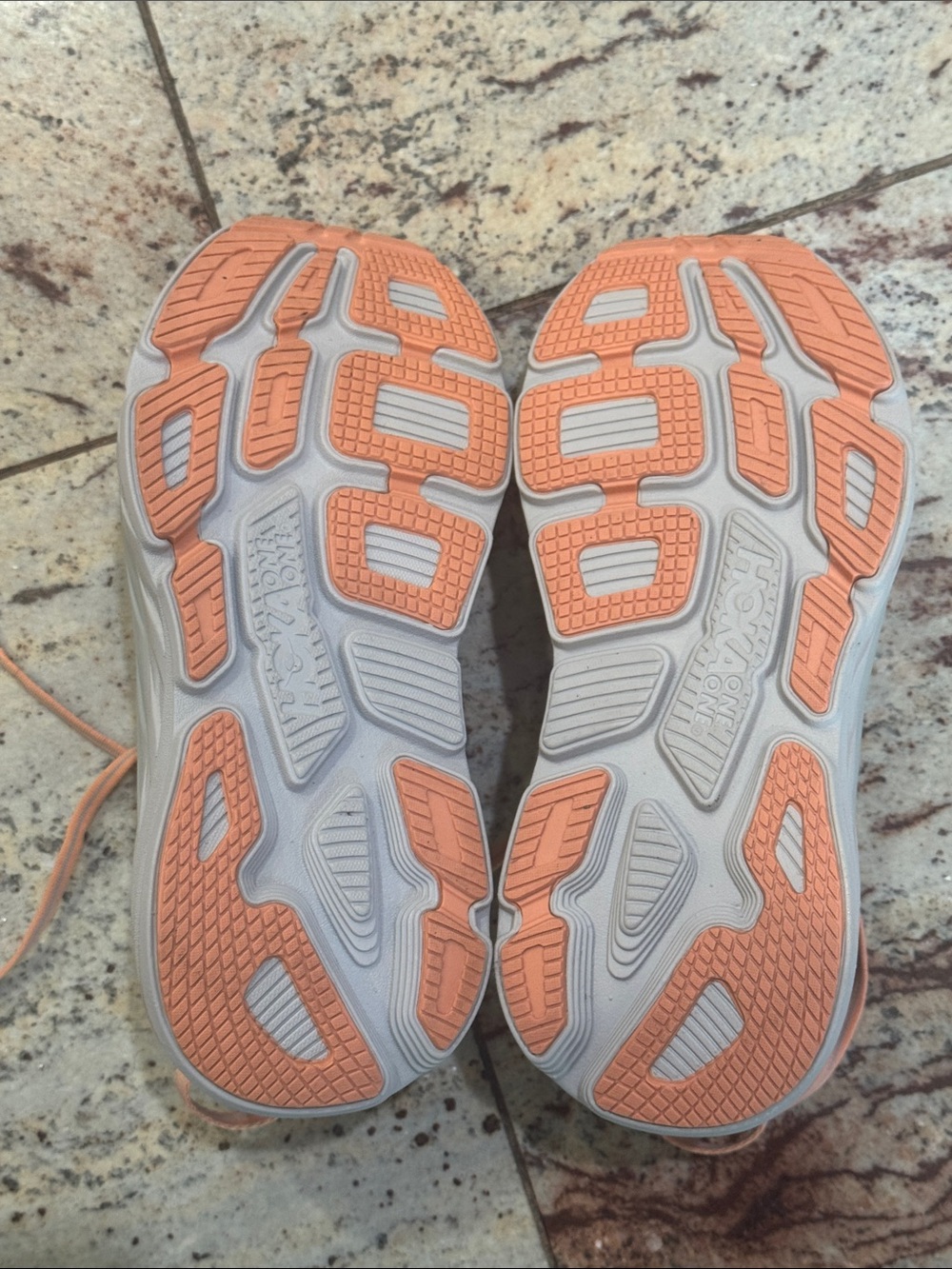 Hoka Women's one one Light Gray & Coral Athletic Running Shoes - Picture 2 of 3